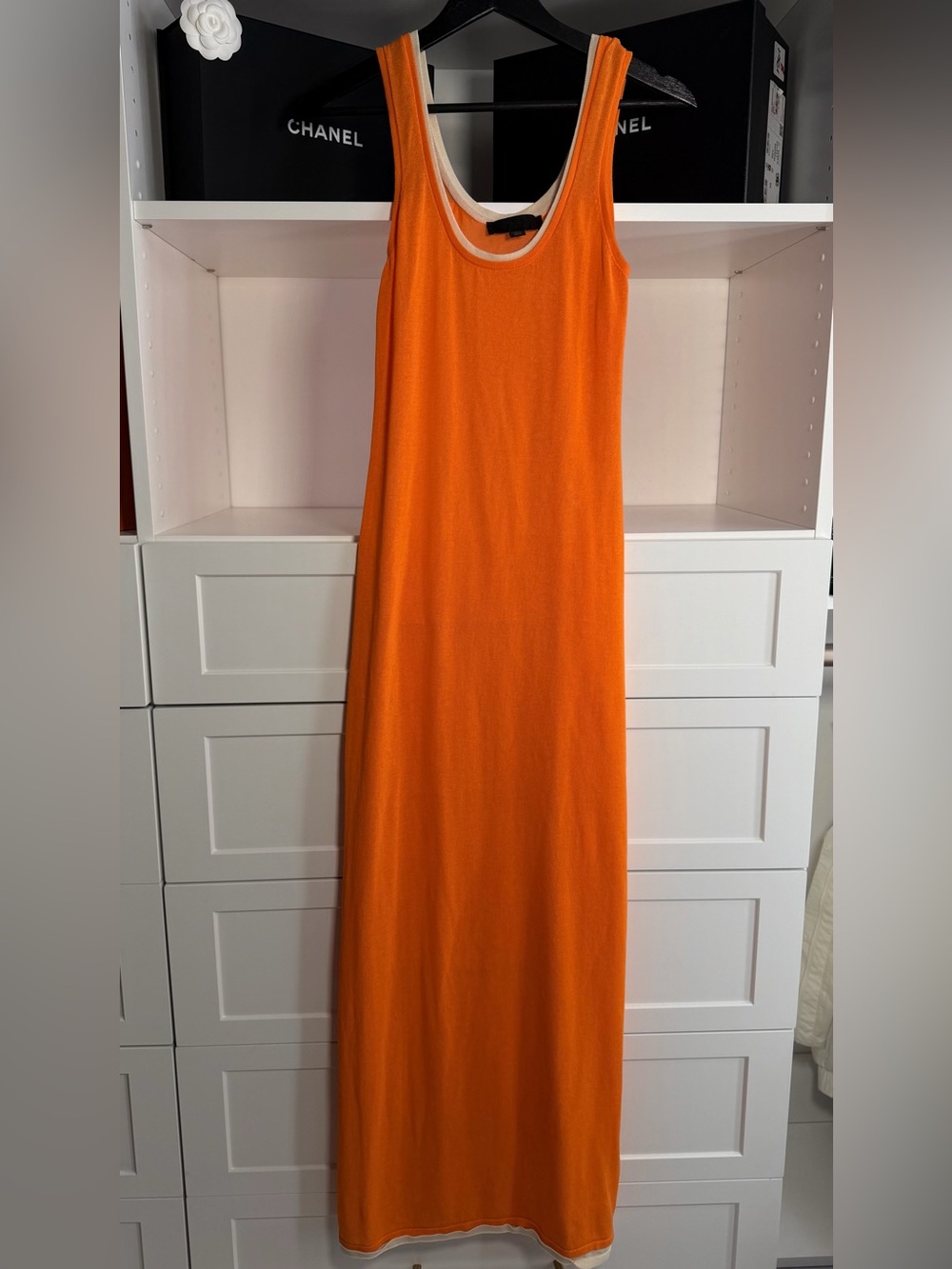 Zara Bright Orange Sleeveless Maxi Dress with Contrast Neck